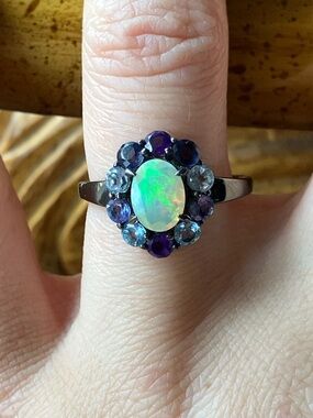 Natural Ethiopian Opal Multi Gemstone Ring Size 7.75
